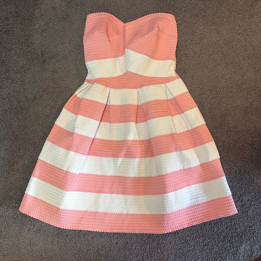 B. Darlin Pink and White Mini Cupcake Strapless Dress
